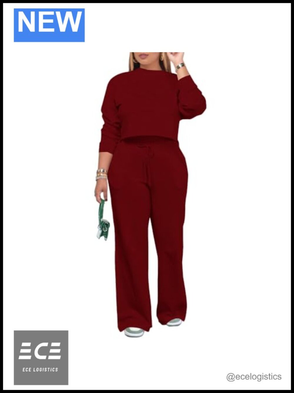 Womens 2 Piece Sweatsuit Set Crop Top Wide Leg Pants Pockets Tracksuit